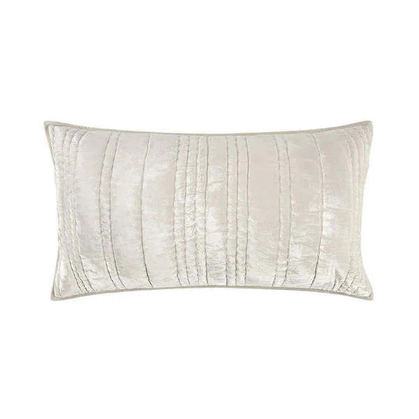 Oyster gray velvet fabric sham with classic channel-stitched linear pattern and bright sheen in rectangular shape