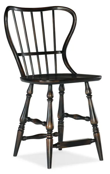 Dark wood Ciao Bella Spindle Back Counter Stool with curved multi-spindle back and turned legs