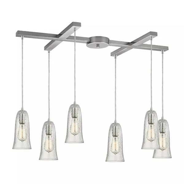 Product Image 1 for Hammered Glass 6 Light Pendant In Satin Nickel from Elk Lighting