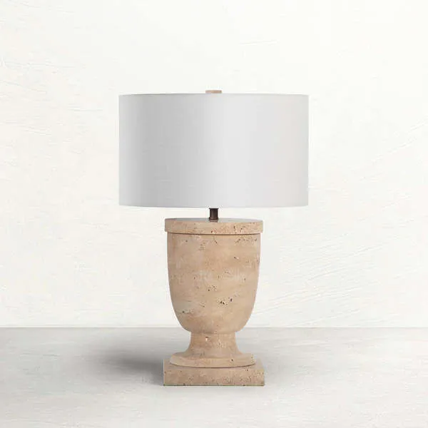 Product Image 1 for Obadiah Travertine Brushed Antique Brass Table Lamp from Gabby