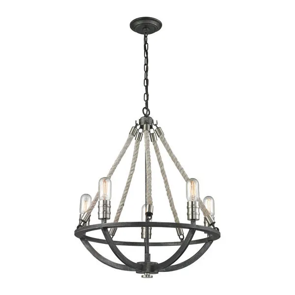 Product Image 1 for Natural Rope 5 Light Chandelier In Silvered Graphite/Polished Nickel Accents from Elk Lighting