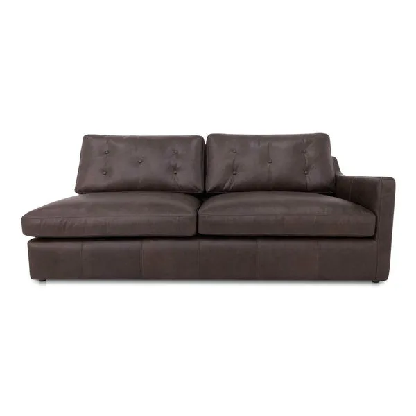 Thurlow Right Arm Facing Sofa in espresso brown top-grain leather with tufted back cushions and sloped arm on right side