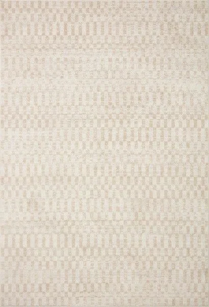 Ivory and natural transitional rug with neutral geometric Moroccan-inspired linear and diamond patterns
