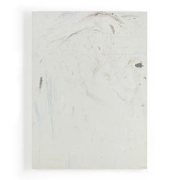 Abstract-expressionist painting by Tyler Guinn with light neutral tones, textured surface, and subtle mark making