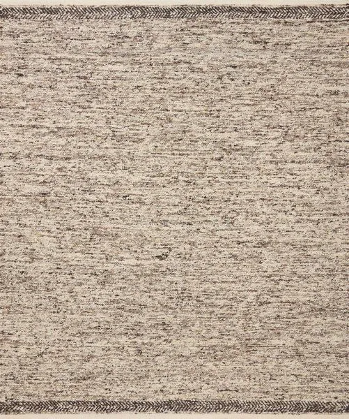 Reyla Granite Mocha Rug in neutral heathered threading with subtle multicolored yarn and dark patterned border