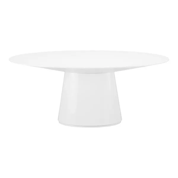 Otago Oval Dining Table with glossy white seamless oval top on a high-gloss lacquer pedestal base