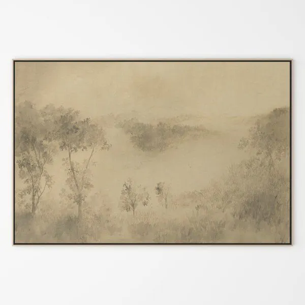 Along Side You painting featuring atmospheric Texas Hill Country landscape in light, earthy muted tones framed in vertical...