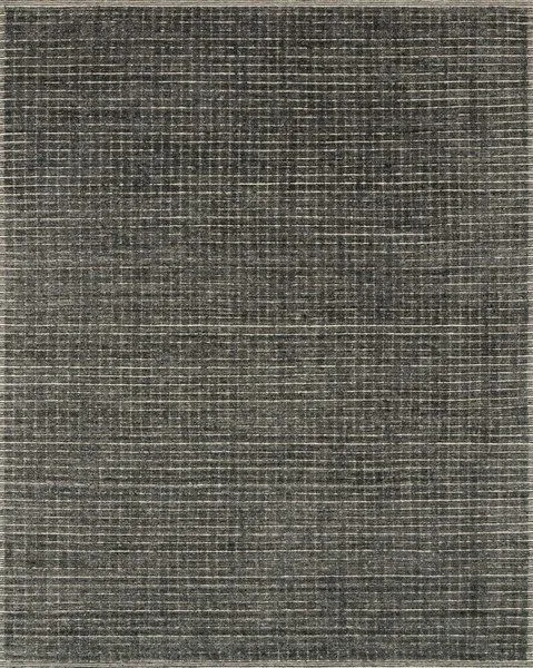 Beverly Charcoal Rug with a modern hand-loomed pattern in charcoal gray and subtle grid lines