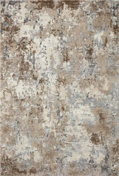 Theory Dove Bark traditional rug with an abstract transitional pattern in beige, gray, and brown tones, soft plush pile