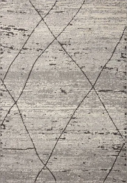 Fabian Grey Charcoal Rug with diamond-shaped Moroccan motifs in two-tone greige and soft black with subtle high-low texture