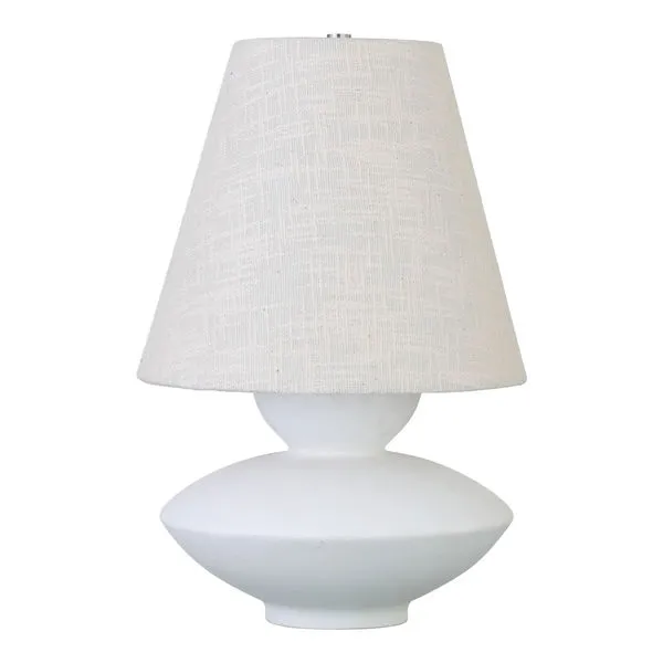 Pearl white Dell table lamp with an abstract, organic base and a classic textured shade