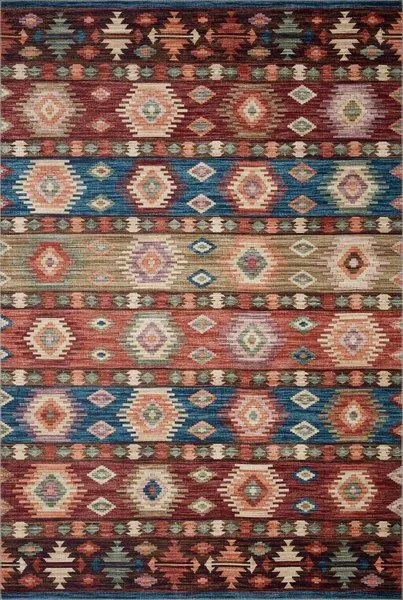 Zion Fiesta Multi Rug with southwestern-inspired geometric pattern in earth tones and blue stripes