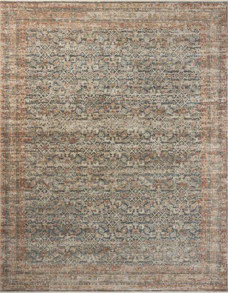 Traditional Heritage Blue and Rust Rug with vintage-inspired intricate geometric and floral motifs, featuring a variable-p...