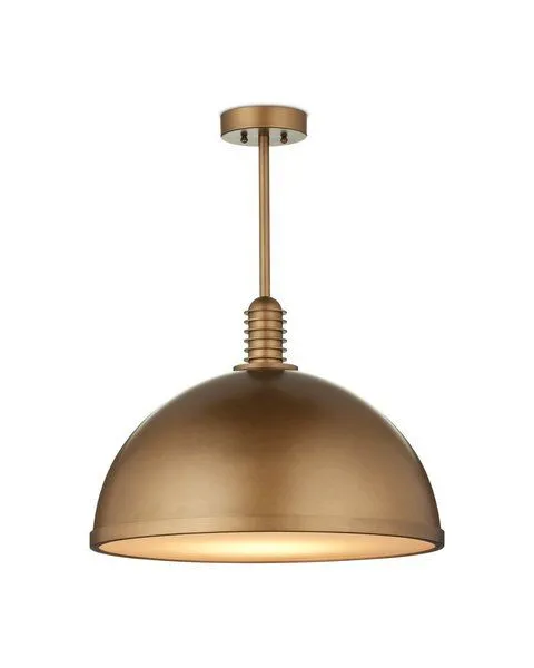 Cupola Medium Pendant with mid-century dome shape and ribbed stem in antique brass finish