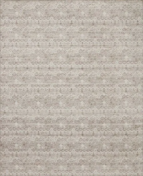 Ivory and beige geometric handwoven rug with layered diamond patterns and textured fine yarns