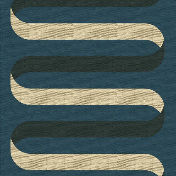 peacock blue wallpaper with elegant folding ribbon pattern in beige and black matte texture