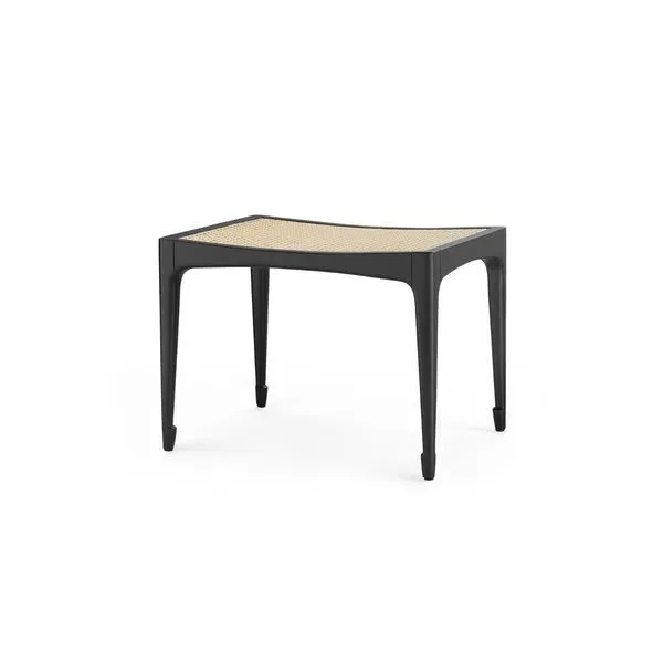 Iris Stool with black lacquered tapered legs and airy bleached cane woven seat