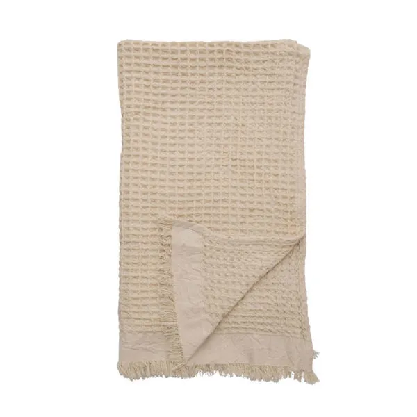 Product Image 1 for Emmy Cotton Waffle Woven Fringed Throw in Cream from Creative Co-Op