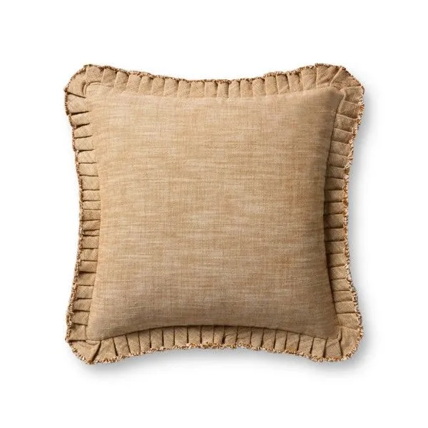20x20 inch rust red square throw pillow with pleated raw-edge flange and heathered texture