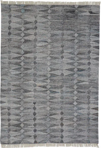 Beckett Light/Dark Gray Diamond Rug with geometric diamond pattern in light and dark gray hues and fringed edges