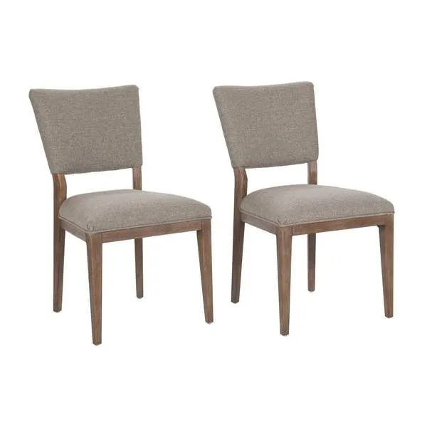 Set of 2 Phillip Dining Chairs with neutral fabric upholstery and mid-century wooden tapered legs and simple clean lines