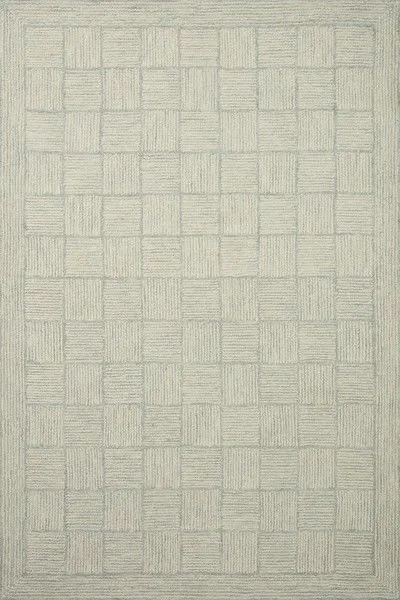 Francis Silver / Sky Rug with subdued diamond and grid pattern in soft gray and blue wool