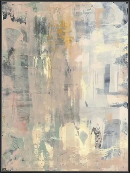 Abstract painting with layered pastel and earthy tones blending soft brushstrokes and textured surfaces