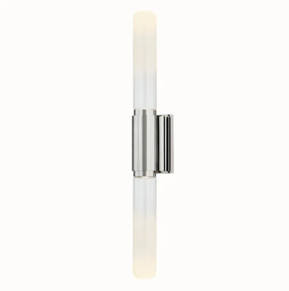 Colrain Wall Sconce glowing against a plain light background with smooth frosted effect on glass shades