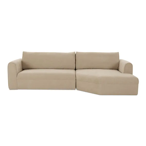 Madrid sectional sofa in beige chenille with angled wide chaise and plush removable back cushions