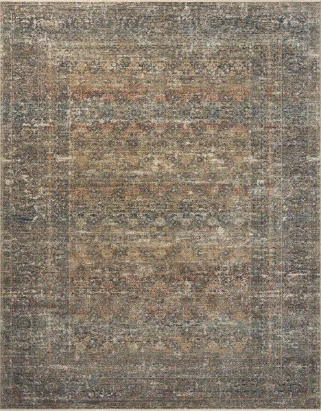 Vintage-inspired traditional rug with muted midnight blue, beige, and rust multi-color patterns