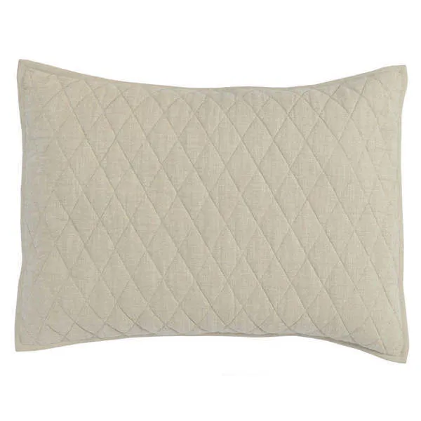 Beige rectangular cotton sham with textured diamond quilted pattern and knife-edge border