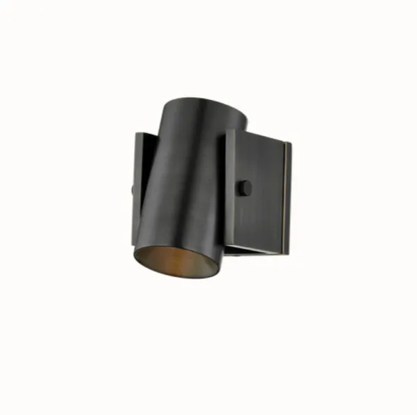 Nowra Wall Sconce side view showing inner shade surface and mounting plate in distressed bronze