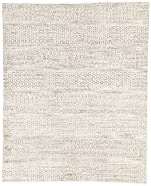 Neema hand knotted area rug in ivory and dark gray with small-scale geometric banded pattern