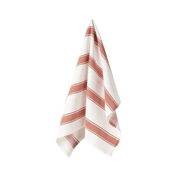 Set of 4 Alessa kitchen towels in spicy color with herringbone stripes, 100% cotton, 16x28 inches
