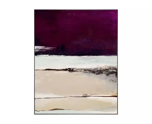 Ocean Road Framed Art with abstract ocean view in purple, white, beige, and black tones in wood frame