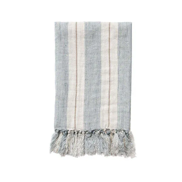Product Image 1 for Laguna Linen King Blanket - Ocean /  Natural from Pom Pom at Home