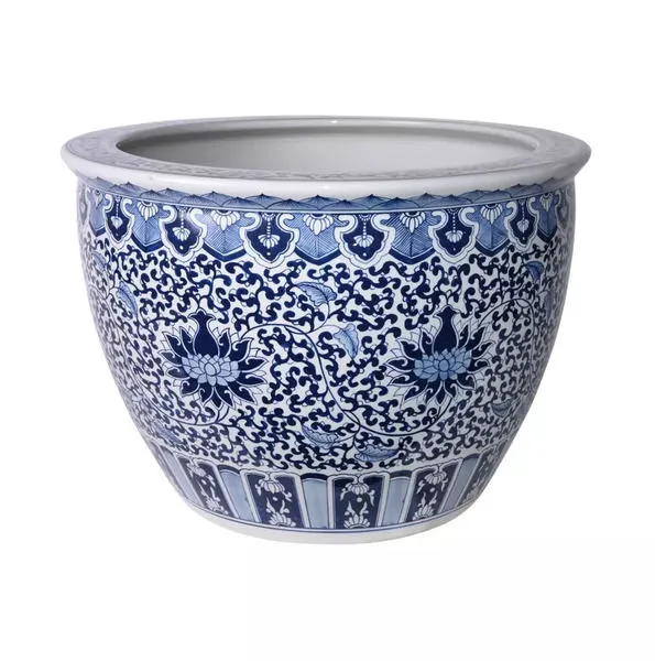 Product Image 1 for Medium Blue & White Porcelain Planter Sunflower Leave from Legend of Asia