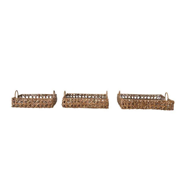 Product Image 1 for Linette Decorative Hand-Woven Rattan Trays with Handles, Set of 3 from Creative Co-Op