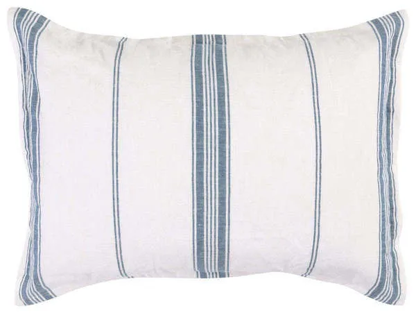 Rectangular sham with classic blue and white chambray stripes in cotton, linen, and cashmere blend