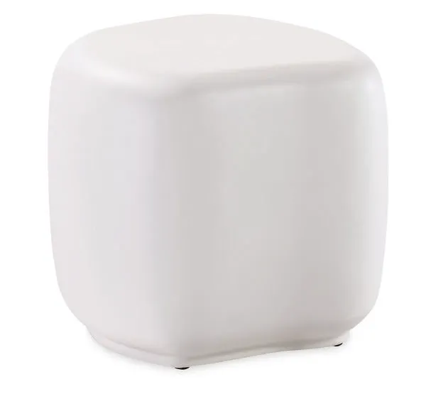 White Pebble End Table with smooth rounded square silhouette made of lightweight glass fiber reinforced concrete