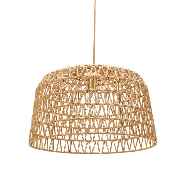 Sable Paper Rope Pendant Light with an airy, woven paper rope shade in a tapered drum shape, natural tan color