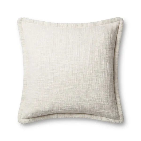 22-inch ivory pillow with subtle textured woven fabric and piped edges