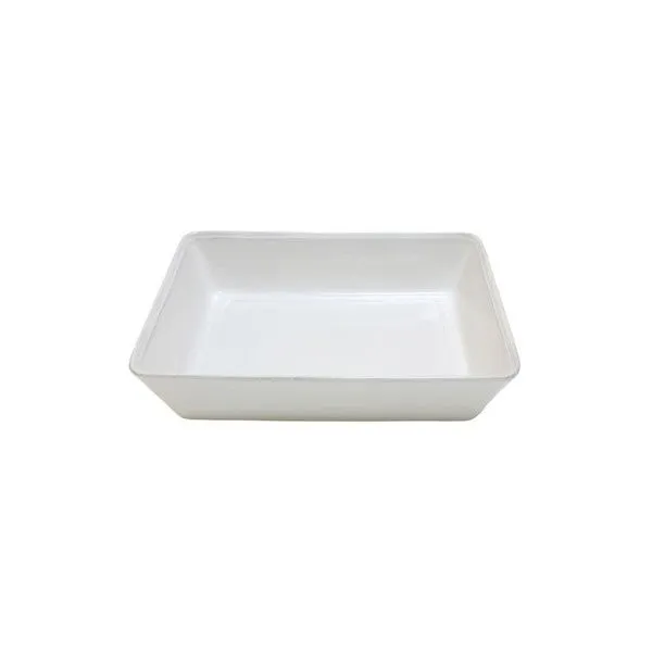 Friso 10-inch white rectangle stoneware baker with smooth finish and slightly flared edges