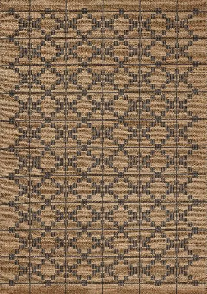 Judy Natural / Graphite Rug with geometric dark grey pattern on natural jute and cotton blend in rectangular shape