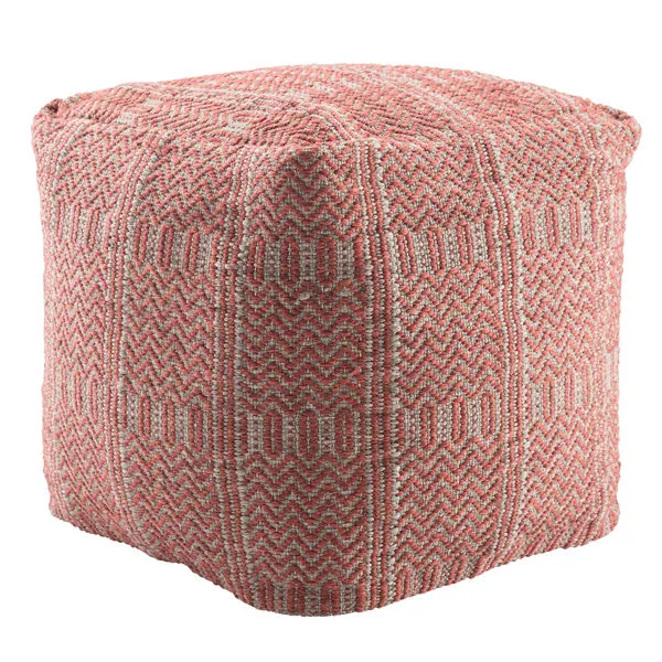 Product Image 3 for Destrie Indoor/ Outdoor Tribal Red/ Light Gray Cube Pouf from Jaipur 