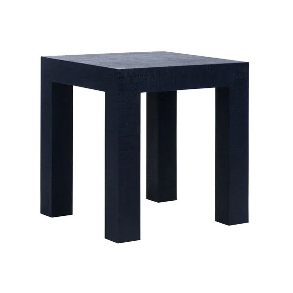 Black raffia wrapped Sanibel Side Table with square top and four straight legs, modern and traditional style