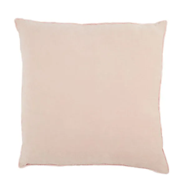 26 inch solid blush throw pillow with fringe-trimmed edges and soft velvet texture