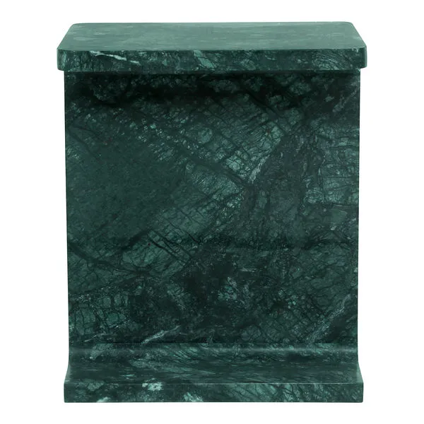 Tullia accent table in forest green marble with an I-beam shape blending modern architecture and luxury