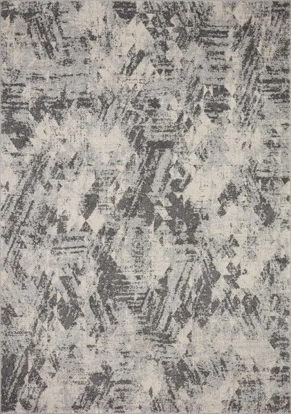 Austen Stone Pebble Rug with abstract geometric pattern in muted gray and beige tones, power-loomed synthetic fibers.