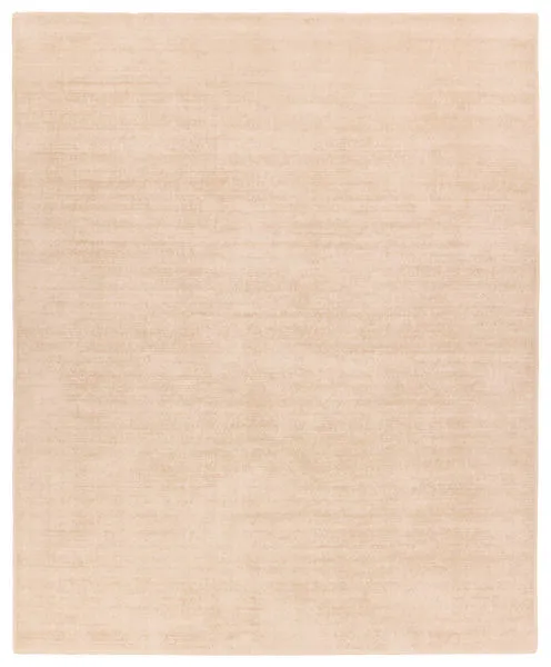 Solid cream and beige handwoven rug with subtle luster and cut and loop pile texture
